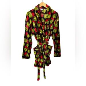 Red and black plaid with Green Grinch Robe size S/CH